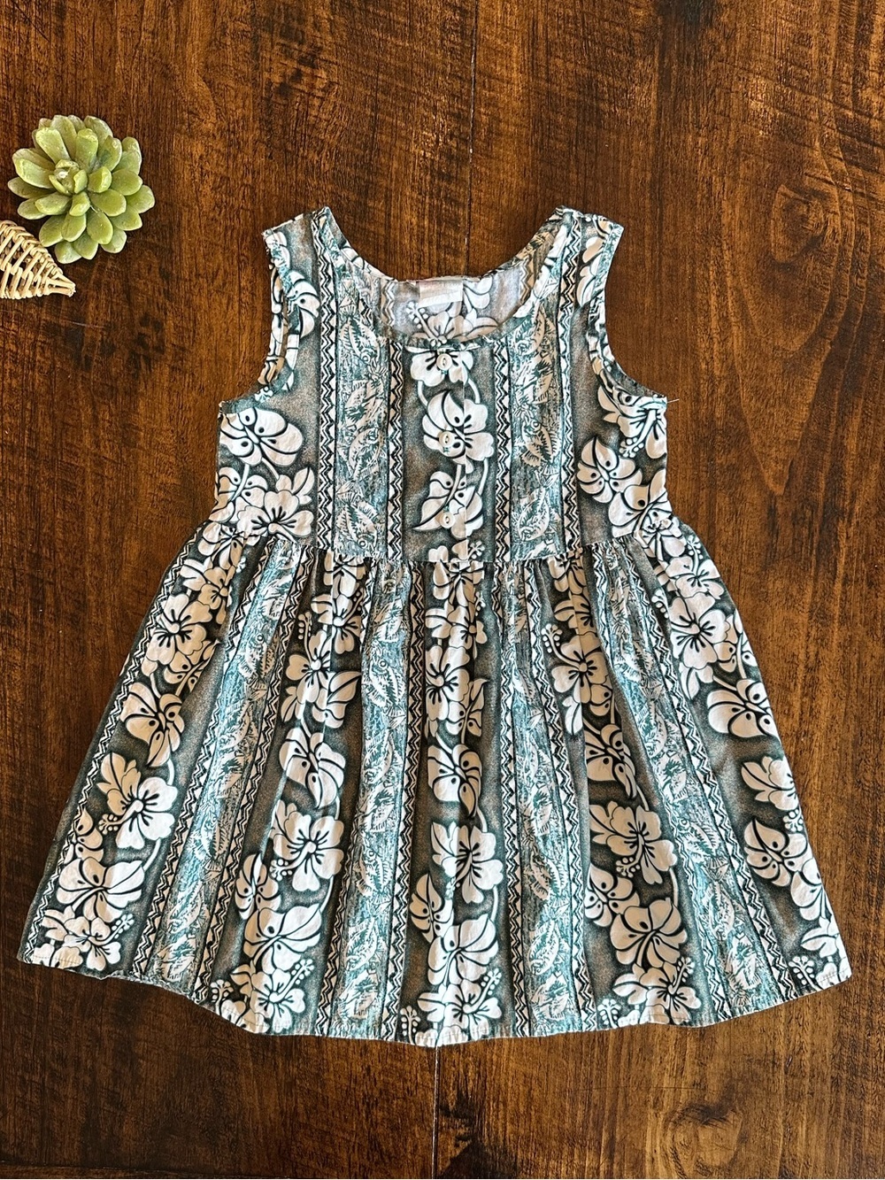 Hilo Hattie | Vintage Girls Hawaiian Dress Blue Green Floral Tropical, Size S
